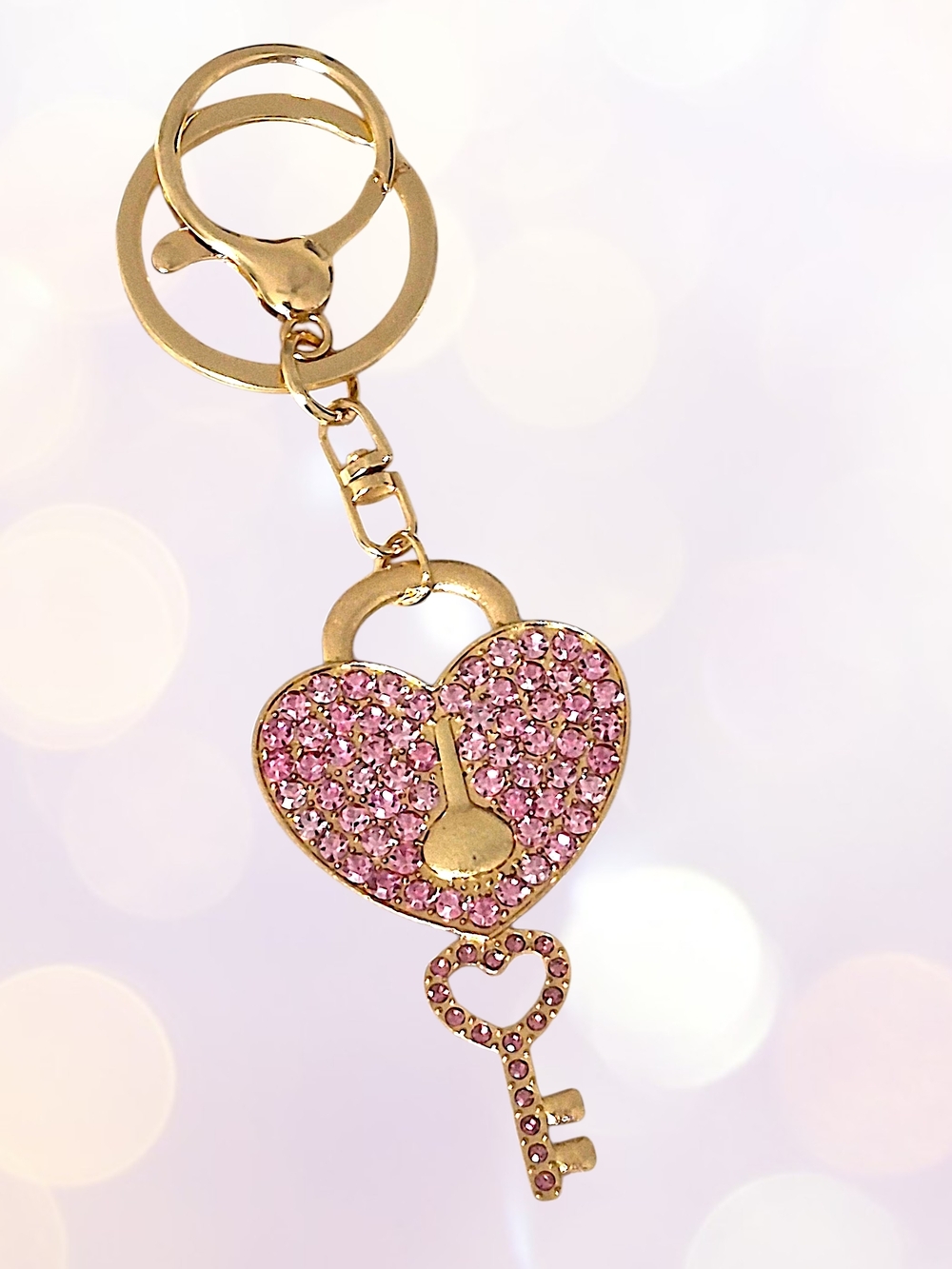 Vibrant Gold & Pink Heart Key Bag Charm / Keychain